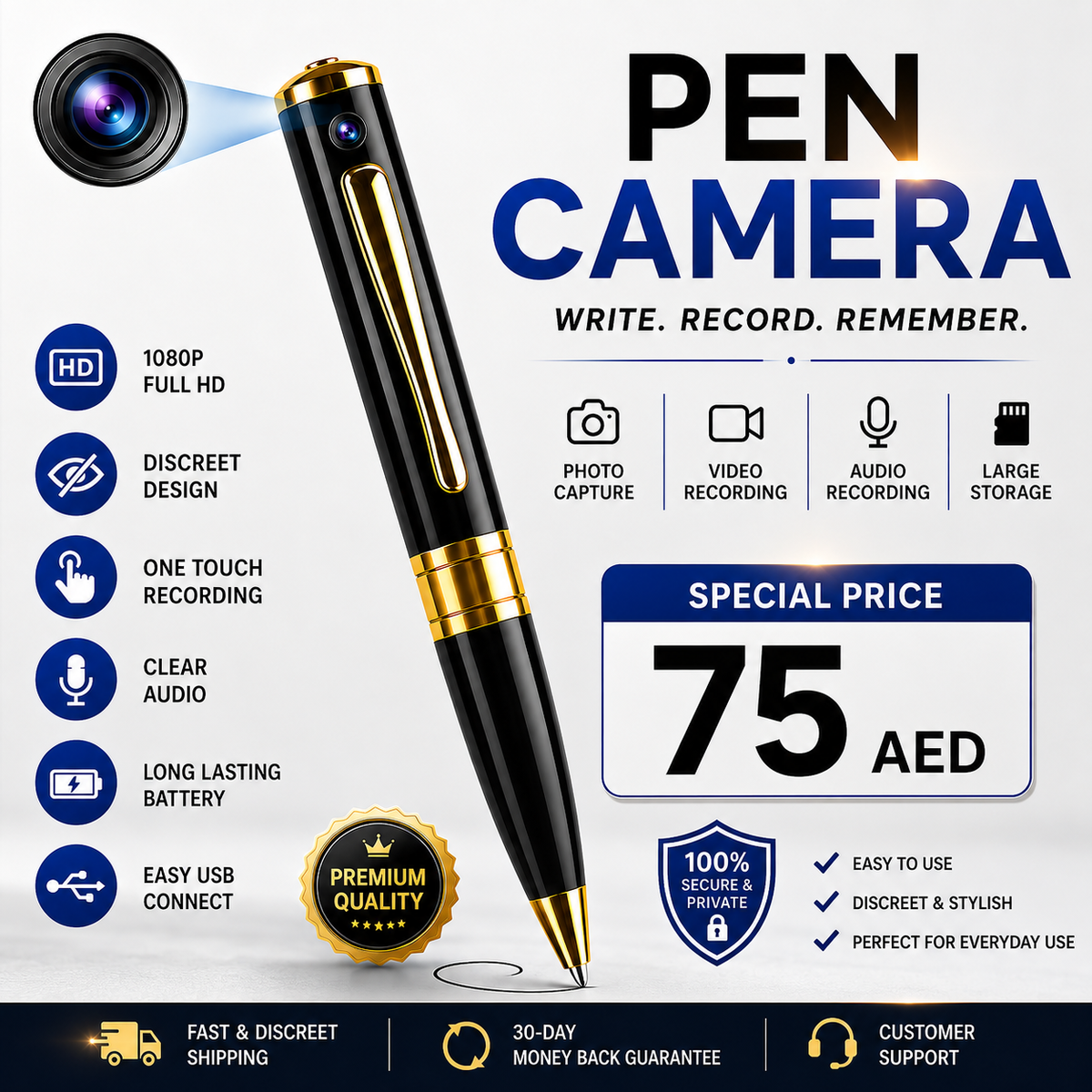 ⚡ 1080P Camera Pen | + HD Video, Photo & Audio Recorder |